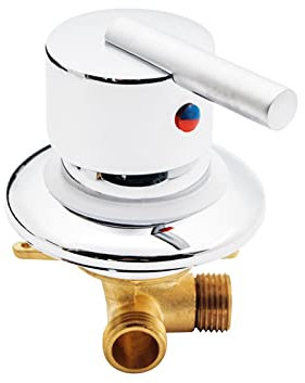 1 Way Outlet Gear Screw Thread / Intubation Tap Cold and Hot Brass Shower Faucet Mixer Diverter for Bathroom Cabin Steam, G1/2 Connector Chromed Water Mixing Valve, Ceramic Cartridge (Screw Thread)
