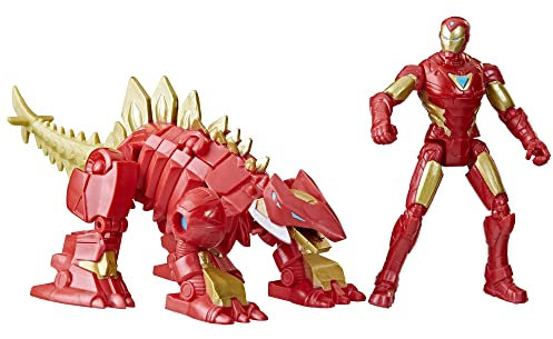 Marvel Mech Strike Mechasaurs, 4-Inch Iron Man with Iron Stomper Mechasaur Action Figures, Super Hero Toys for Kids Ages 4 and Up