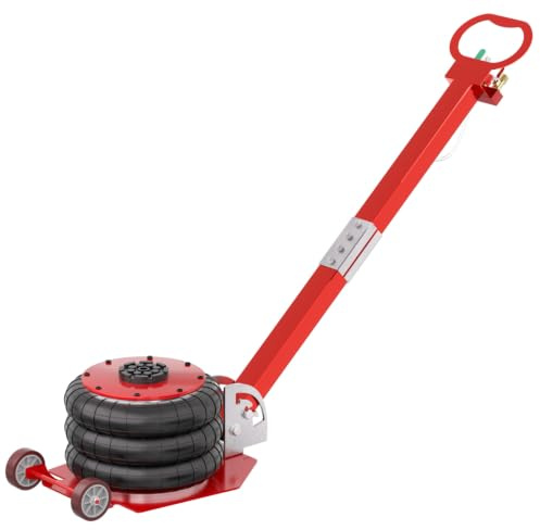 XMTECH 3 ton pneumatisk domkraft 6 600 pund, luftkudde, domkraft, 3 ringar, tryckluft, roterande lyftplattform för familjebilar, bilar, personbilar – röd
