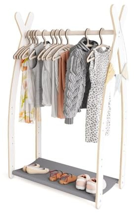 MAMOI® Klädställ för barn 95 x 106 x 32 cm/53 x 95 x 32 cm | Barngarderob | Klädhängare för barn | Träskena | Garderob trä barnrum | 100% ECO | Tillverkad i EU