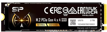 Silicon Power 2TB US75 Nvme PCIe Gen4 M.2 2280 SSD R/W Up to 7,000/6,500 MB/s, Compatible with PlayStation 5 (SP02KGBP44US7505)