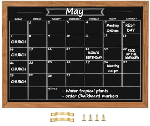 Umtiti Kalender-Kreidetafel, 45 x 60 cm, magnetische Oberfläche, rustikal, braun,massiver Kiefernholzrahmen, Aufhängetafel für Büro, Schule und Zuhause(YLHB-QZ-4560,DE)