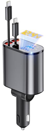 Aimtel Einziehbares Auto Ladegerät Zigarettenanzünder USB Adapter KFZ Ladegerät USB C Zigarettenanzünder Kompatibel mit iPhone17/17 Pro Max/16/16Pro/AirPods/Galaxy S25/S25 Ultra/S24/S23/Google Pixel9
