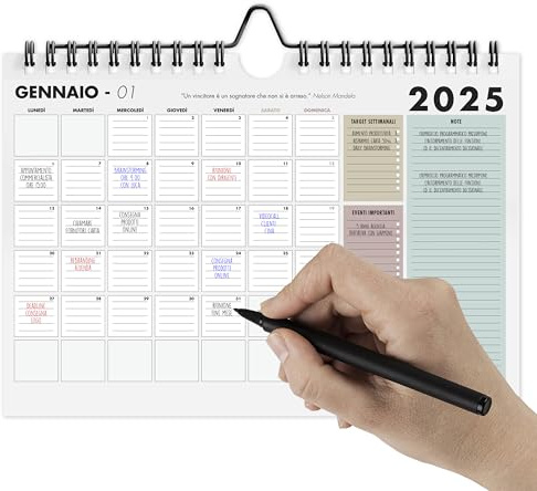 Calendario 2025 da Muro A4 - Calendari per Parete 15 Mesi Ott 2024 Dic 2025 - Planner da Appendere Mensile, 29,7 x 21 cm