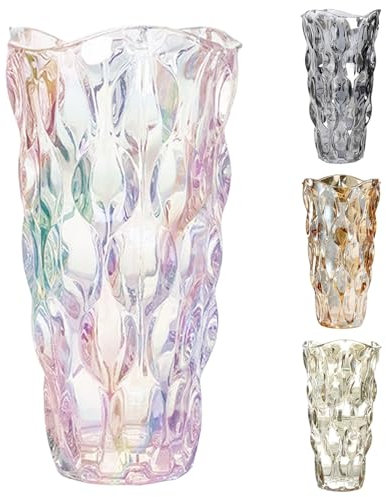 Vaso per fiori in vetro colorato, 24 cm, moderno vaso a tulipani, composizioni floreali con cristalli idroponici, moderno e minimalista, per centrotavola, matrimonio, decorazione da tavolo, ufficio e