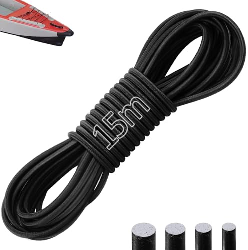 TXXATX Elastiskt rep runt gummi 15 m 5 mm svart UV-skydd för släpvagn, presenning, tält, segel, roddutrustning