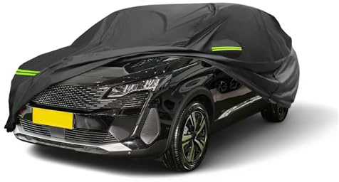 A ABSOPRO Copertura Auto per Peugeot 5008 2017-2023 210D-PU Copertura Auto Esterna Completa Impermeabile Antivento Protezione Solare Neve con Cerniera Porta Conducente Nero