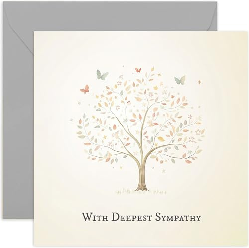 Tarjetas de condolencias pensando en ti, con diseño de árbol de condolencias más profundas y mariposas, regalos sentimentales para amigos y familiares