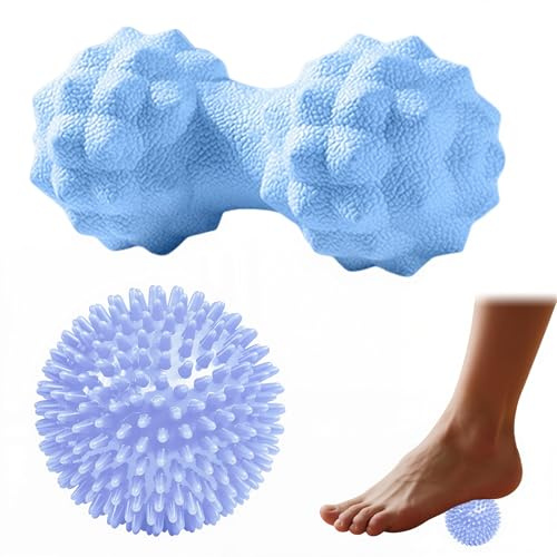 NHQZ 2 Bolas De Reflexología Erizo, Pelota Rehabilitacion Mano, Bolas Erizo, Pelota Masaje, Bolas Para La Fascia Del Pie, Accesorios De Masaje, Pelotas Pilates (Azul, B)