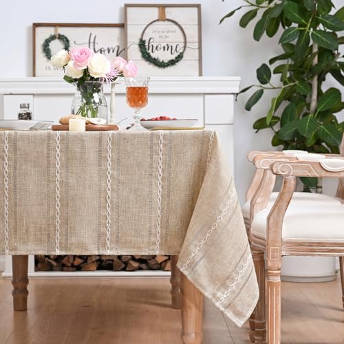 Artoid Mode Mantel Antimanchas de Mesa Rectangular Boho Marrón Mezcla de Algodón 140x110 cm, Estilo rústico, Lavable, mantelería de Cocina, decoración para Vacaciones y Fiestas