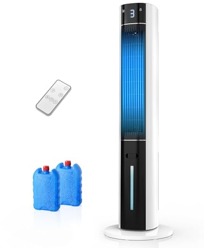 EXNOS Raffrescatore d’Aria Silenzioso - Raffrescatore Evaporativo, Alternativa al Climatizzatore Portatile Senza Tubo, 3 Modalità, Timer 12H, Telecomando, Funzione Aroma, Bianco
