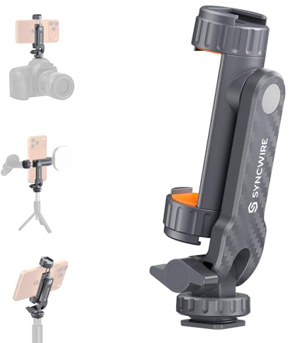 Syncwire Adattatore Cellulare per Treppiedi, Attacco Smartphone Treppiede Con 2 Cold Shoe, Base Combinata Con Vite 1/4 E Supporto Cold Shoe, Morsetto Treppiede Rotante A 360°, Sostegni per Fotocamera