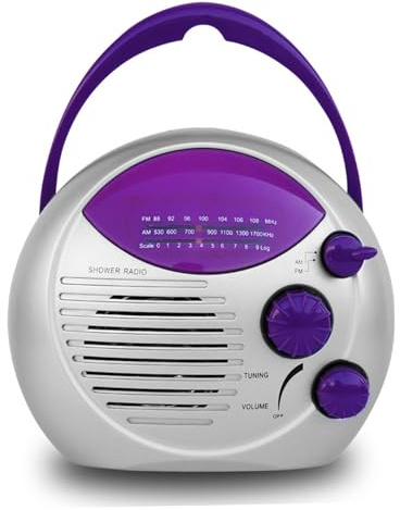 Duschradio Am/Fm vattentät, bärbar mini-duschhögtalare med justerbart handtag batteridrift för badrum, kök, utomhus