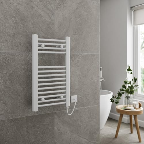 DuraTherm® 700 x 400mm Staight Electric Heated Towel Rail Radiator Bathroom Warmer Wall Mounted Ladder Rad, Manual 150W Polished Chrome