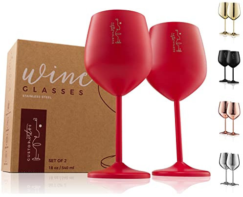 Gusto Nostro calici da vino in acciaio inox - 540 ml - Calici da vino Rossi Infrangibili, da viaggio,per camping e piscina - Bicchieri da vino in metallo eleganti per eventi all’aperto,Set di 2