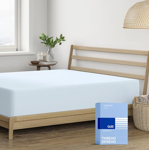THREAD SPREAD 100% Cotton Fitted Sheet King Size - 400 Thread Count Fitted Sheet King Cotton Only, Soft, Durable, Cooling 16 Deep Pocket Sateen Weave Bottom, Luxury Hotel Quality - Light Blue