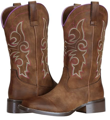 SheSole Ladies Western Square Toe Cowboy Boots For Women Wide Calf Cowgirl Boots US 11