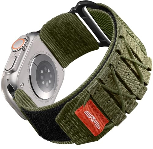 Bandletic Bandsportig nylonrem kompatibel med Apple Watch Strap Ultra/Ultra 2 49 mm 45 mm 44 mm 42 mm, sportloop ersättningsband för iWatch Series SE/Ultra/Ultra 2/Series 9 8 7 6 5 4 3 2 1, L-grön