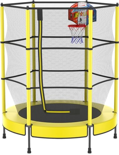 PILIN Trampolín para Niños, Trampolín De Jardín Juego De Tableros De Baloncesto Ø145cm, Juego Completo con Colchoneta De Salto, Red De Seguridad, Muelles Galvanizados y Cubre Bordes