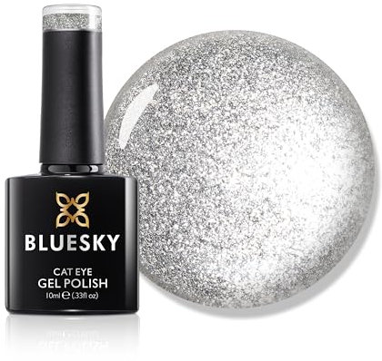 Bluesky Cat Eye Gel Nail Polish 10ml, Silver Stardust - LSD01, Silver Soak-Off Gel Polish for 21 Day Manicure, Professional, Salon & Home Use, Requires Curing Under UV/LED Lamp