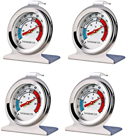 Thermomètre pour réfrigérateur et congélateur, paquet de 4 Thermomètre à cadran en acier inoxydable pour réfrigérateur Thermomètre à cadran classique pour congélateur Réfrigérateur Réfrigérateur
