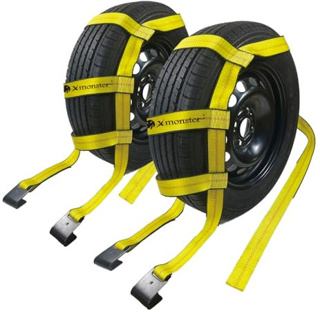 2 Pack Tow Dolly Basket Straps With Flat Hook, 10000 lbs Working Capacity, Car Wheel Strap Tire Bonnet Net Fits 14-19 Tires, Auto Universal Vehicle Car Dolly Accessories