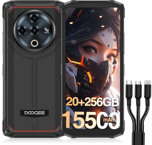 DOOGEE Fire 6 Power Rugged Smartphone, 20GB+256GB/TF 2TB Telefono Indistruttibile, 6.6 15500mAh/33W Octa-Core Cellulare indistruttibile, OTG Ricarica inversa da 18W, 50MP/IP68/Dual SIM/NFC/Face ID