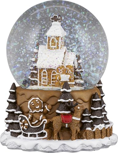 Sfera di neve con motivo casa di pan, palla di neve festiva con motivo natalizio, incantevole decorazione da tavolo, dettagli curati, 12 x 13,5 cm (altezza x diametro) - Holz Glas Design