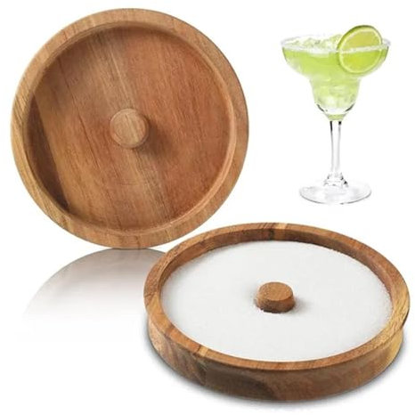 Husoiuy Givreur De Verre À Cocktail En Bois Pour Margarita | Givreur De Verre À Cocktail En Bois Pour Boissons | Distributeur De Sucre À Cocktail - Plateau Rond En Bois Avec Rebord De Sel