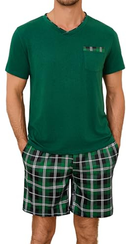 Leversic Pyjama Coton Homme Été Ensembles de Pyjama Homme Short Confortable Doux 308-Vert Foncé XXL