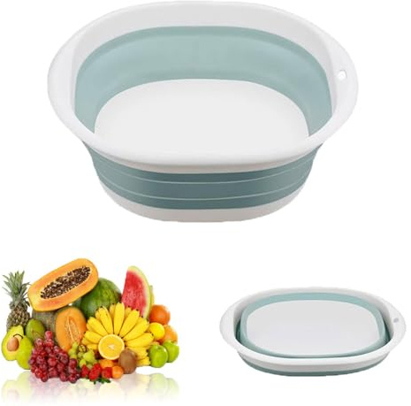 5.5L Collapsible Portable Washing Up Basin - | Multipurpose Foldable Washing Basin | Space Saving Folding Washtub | for Travel Camping Hiking Saving Storage Container Outdoor|(Blue,M)
