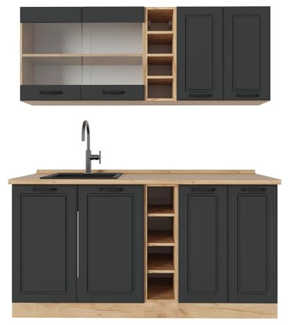 Vicco Singleküche R-Line, Anthrazit Landhaus/Goldkraft Eiche, 160 cm, AP Eiche