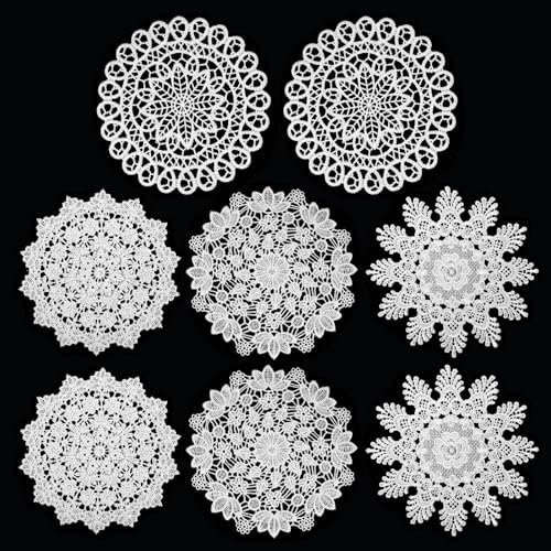 Oruola 8pcs Doilies Lace Paper,White Doilies Lace Paper,Cotton Handmade White Placemats,French Crochet Doyleys Handmade for Kitchen Dining Room Party Wedding Dressers Decoration(6.5 In)