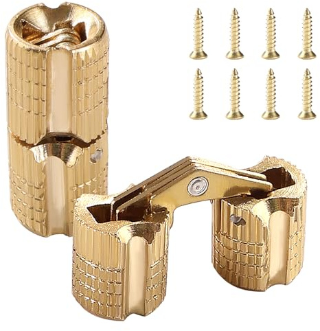 VooGenzek 2 Pezzi 8mm Cerniera Cilindrica Nascoste, Angolo di Apertura 180° Rame Cerniera a Barilotto, con 8 Pezzi viti, per Contenitore di Monili di DIY