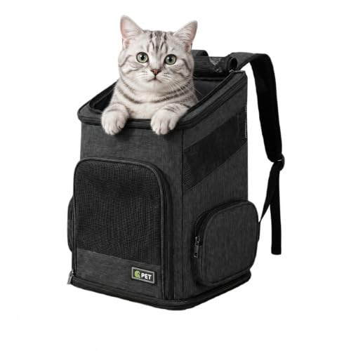 Cat Backpack, Foldable Pet Carrier Backpack for Cats and Small Dogs, Dog Rucksack with Ventilated Design Inner Safety Strap, Puppy Carrier Bag for Hiking Travel Outdoor