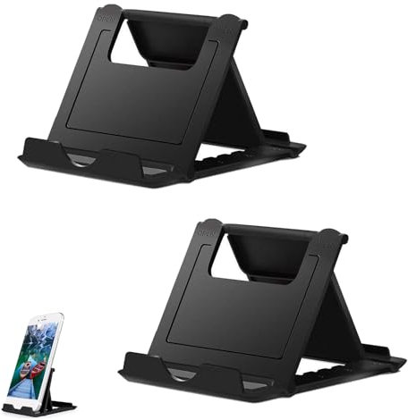 WQEDVN 2 PCS Mobile Phone Stand for Desk, Mobile Stand, Phone Holder for Desk, Multi-angle Cell Phone Stand, Adjustable, Compatible with All Phones(Black)