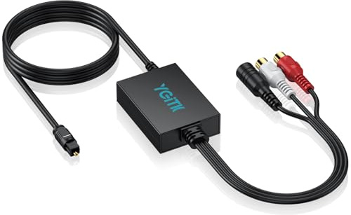 YGiTK Convertisseur SPDIF vers RCA et 3,5mm, DAC Audio Numérique-Analogique 192kHz, Câble Toslink intégré 2.1m, Convertisseur Audio Optique vers RCA pour TV, DVD, Console de Jeux