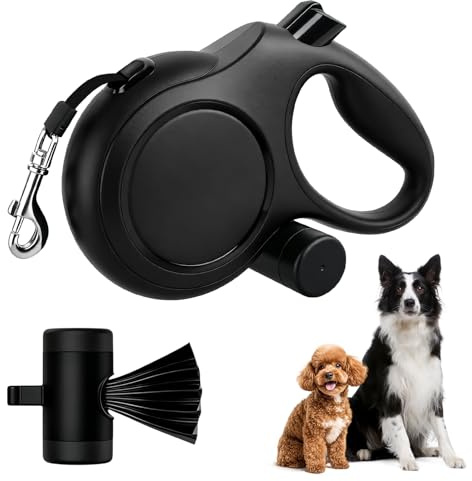 Ecofocet Guinzaglio per Cani Allungabile 8m(Fino a 50 kg), Guinzaglio Retrattile per Cani con Portasacchetti Integrato e Pulsante di Freno Rapido, Guinzaglio Esteso Senza Grovigli a 360° (Nero)