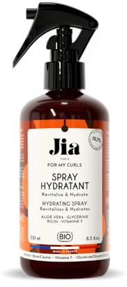 Jia Paris – Spray Hydratant – 250ml – Cheveux Bouclés, Frisés, Crépus – Aloe Vera, Glycérine, Ricin – Vegan, Made in France