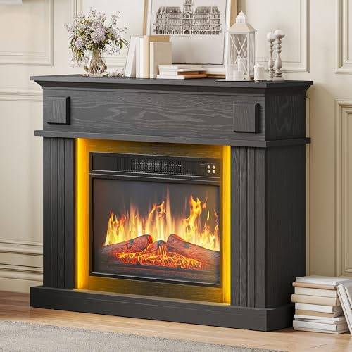 YITAHOME Chimenea Electrica Negro, 23″ Chimeneas Electricas Decorativas con Efecto de Llama Realista en 3D, Chimeneas Electricas con Temporizador y LED Tira de Luces Ajustable de 24 Colores