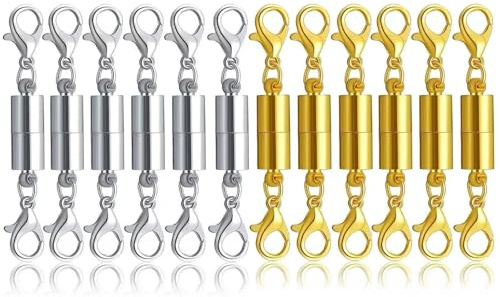12 Pack Magnetic Necklace Clasps for Necklaces Bracelets Jewelry Crafting | Locking Magnetic Jewelry Closures, Strong Magnet, Easy to Use, No Tools Needed, for DIY Jewelry Making Gold & Silver