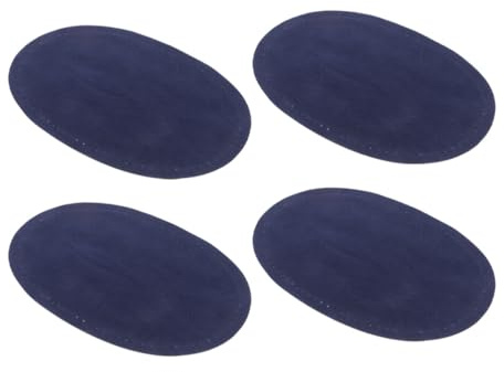 Generic 2 Pairs Oval Sewing Repair Patches for Elbow and Knee, Blue Velvet Fabric Pre-Reserved Stitch Holes, DIY Clothing Accessories for Sweaters Jackets and Pants