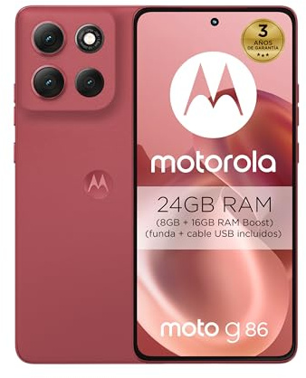 Moto g86 5G 24GB (8GB+16GB RAM Boost)/256GB Chrysanthemum, Pantalla ultrabrillante Super HD (1220p) de 6,67” + Dolby Atmos®, cámara Sony LYTIA™ 600 de 50 MP, 5100 mAh y Carga TurboPower™ de 30W