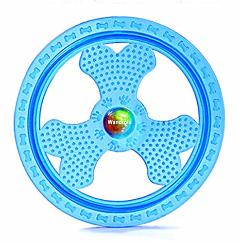 Wandrola Flying Disc Dog Sport Toy with Flashing LED Lights, Light Up Pet Disk for Ultimate Night Time Play, Blue