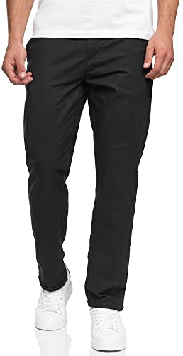 Indicode Herren Haverfield Stoffhose aus Leinen & Baumwolle | Herrenhose Freizeithose Männer Black, S