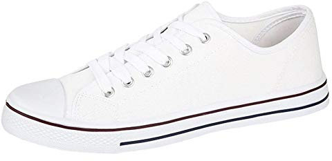 Ladies Canvas Shoes Plimsole Trainer Pumps Womens Lace Up Flat Shoes White Size UK 7 EU 41