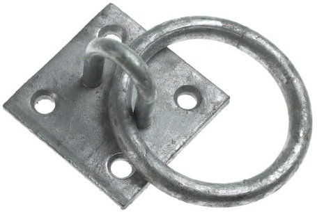 Hardware Solutions - Galvanised Steel Ring on Plate Anchor Point - for Chain to Gate Or Fence Posts - Hook Loop Suspension Ceiling Hooks - M6 x 50mm