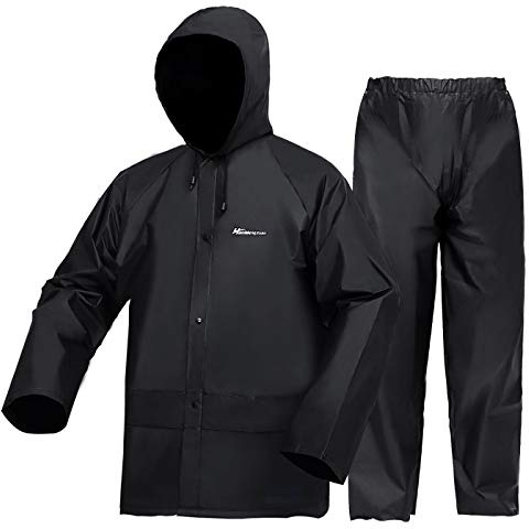 Rain Suit for Men Women, Ultra-Lite Waterproof Rain Coat (Jacket + Trousers) Sets Windproof Hooded Rain Gear Work wear(Black XX-Large)