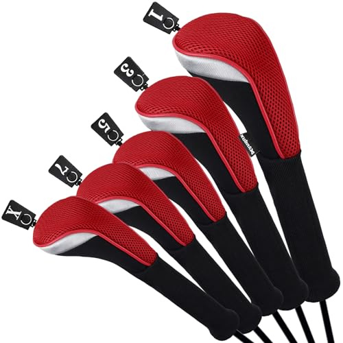 Andux Golf Fairway träklubbshuvud överdrag 460 cc förare extra lång hals 5 st/set röd