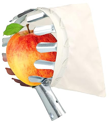 Recoge Frutas Ø 140mm, Recogedor de Frutas Metalico, Recoge Frutas de árboles, Bolsa de Recogida de Frutas, Herramientas Recolectar para Cerezas Manzanas Limón Jardin Red Bolsa de Tela (1 Piezas)